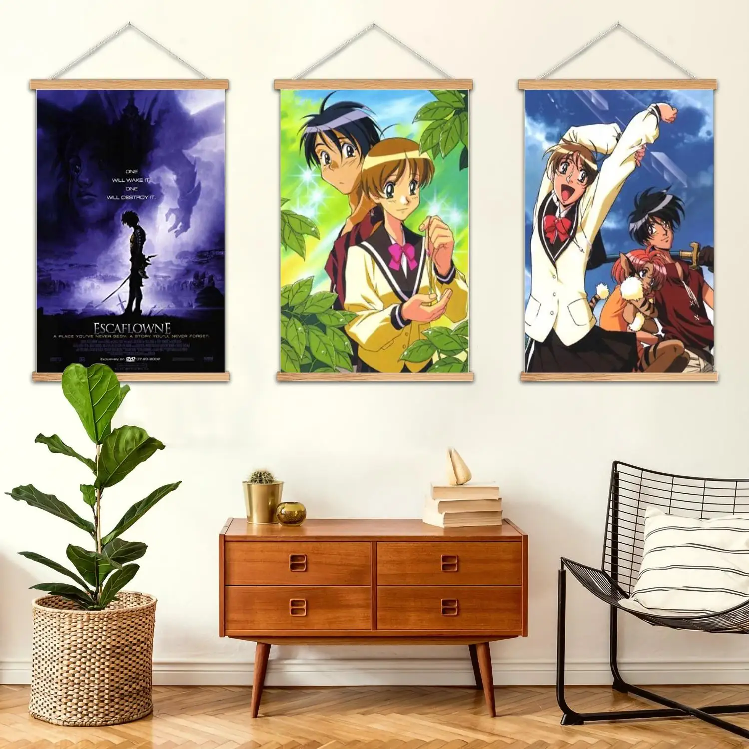 Pintura de pared enmarcada escaflowne, póster artístico en lienzo e arte de pared, familia moderna, decoración de dormitorio, carteles, pintura decorativa