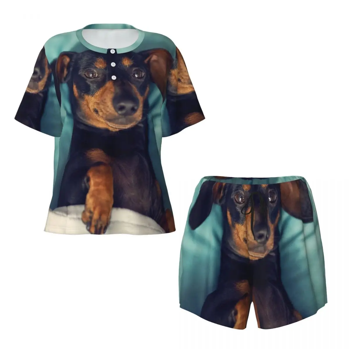 Women Dachshund Pajamas Set Custom Printed Short Sleeve Badger Sausage the Wiener Dog Sleepwear Loungewear Pjs 2 Piece Sets