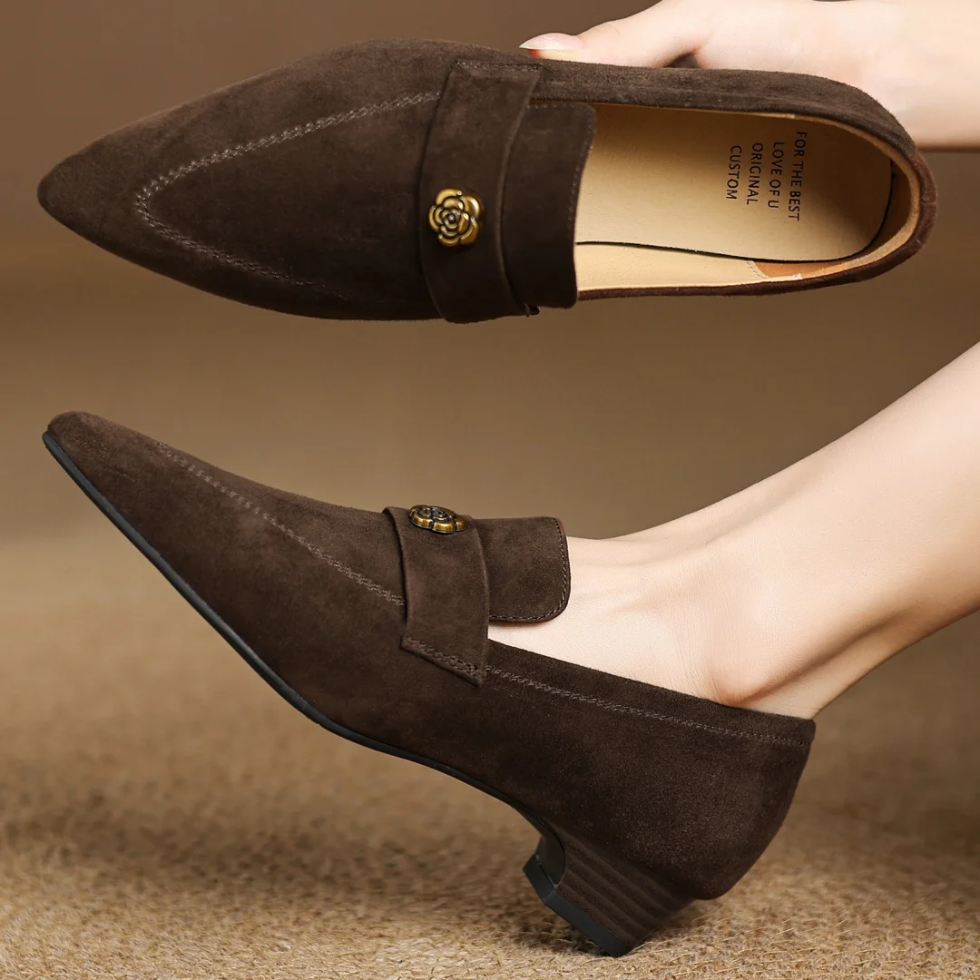 

Женские слипоны из натуральной замши с острым носком, элегантные женские туфли на каблуке 3 см, повседневные тонкие туфли на низком каблуке, женские туфли на низком каблуке