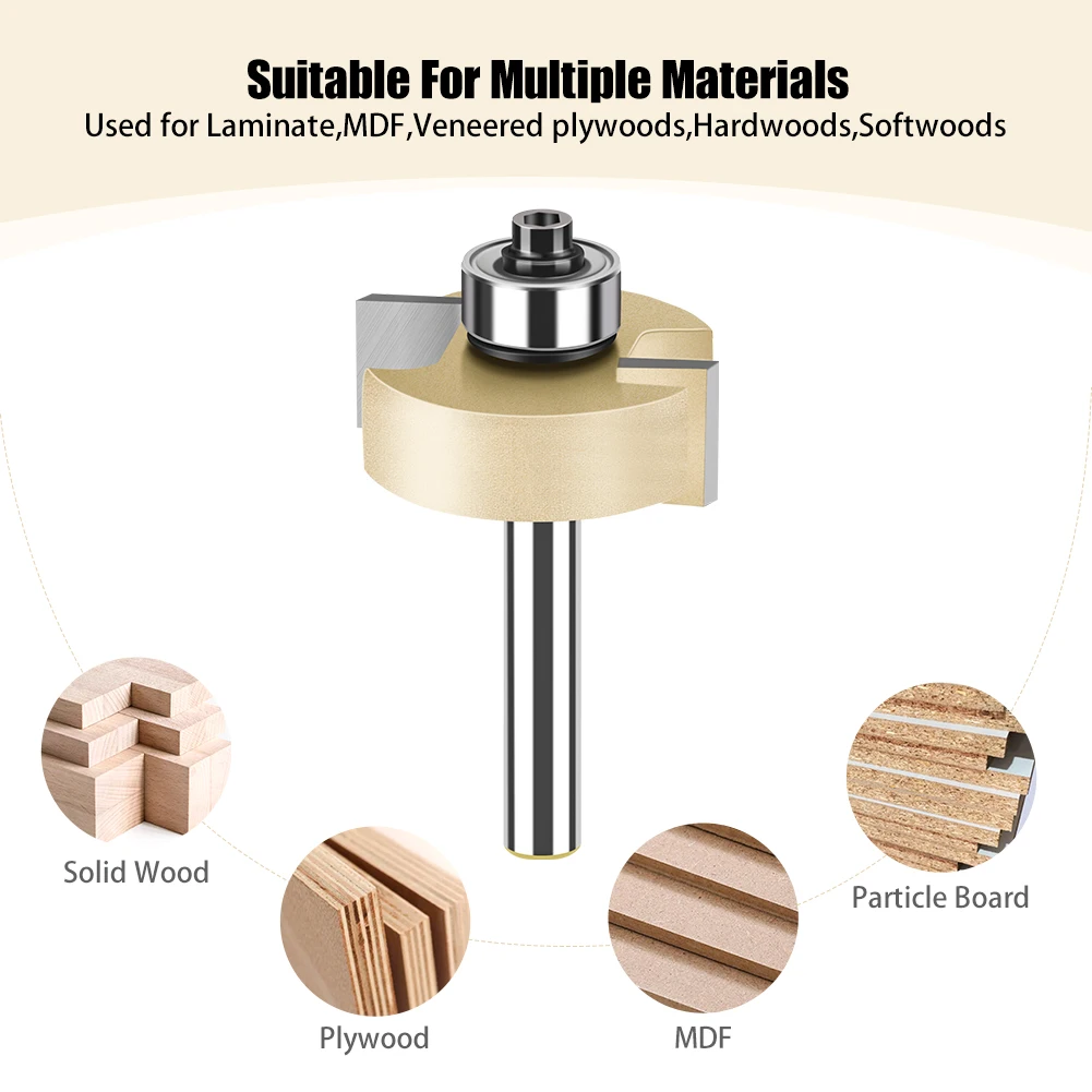 6mm 1/4in Shank T-Slot Router Bit T Type Slotting Cutter with Bearing Rabbeting Milling Cutter Woodworking Tools