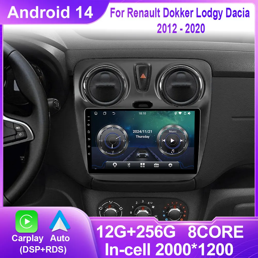 

Car Radio For Renault Lodgy Dacia Dokker 2012 - 2020 Autoradio 4G WIFI GPS Car Video Multimedia Automotive Carplay Android Auto