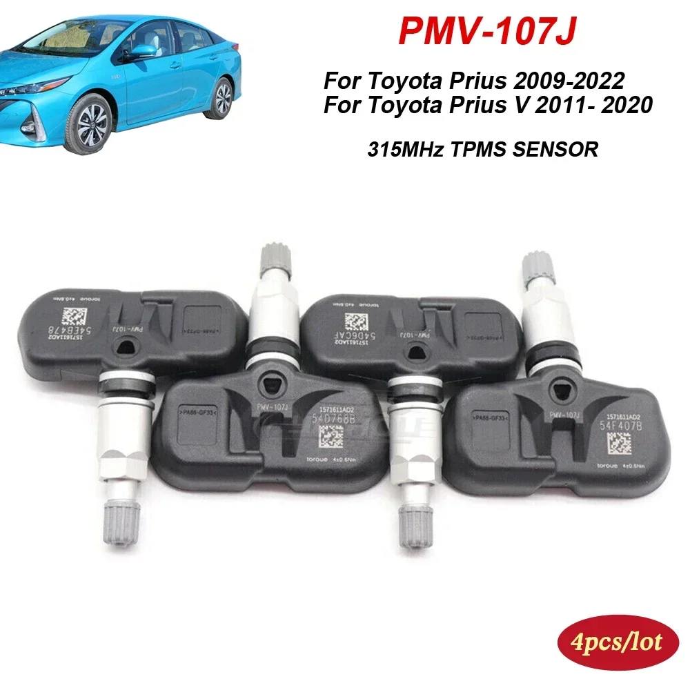 

Tire Pressure Monitoring Sensor 4PCS PMV-107J For Toyota Prius 2009-2022 / Prius V 2011-2022 New TPMS 42607-33011 42607-06011