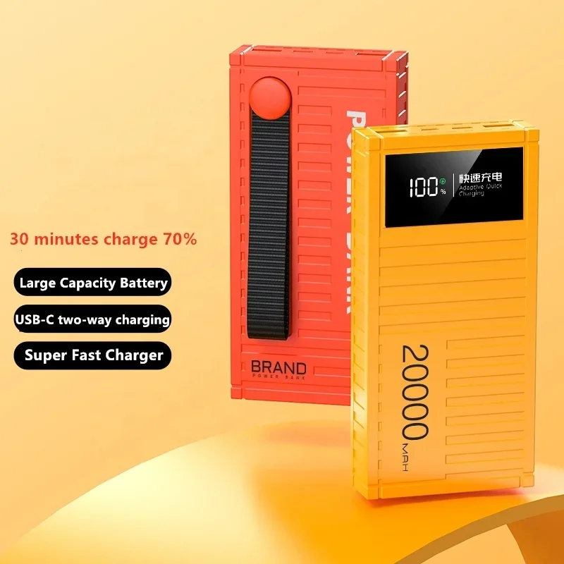 20000mAh Ultra Thin Power Bank Creative Industrial Style Fast Charging Powerbank with Rope PD22W Bidirectional Fast Charging