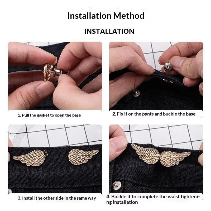 1 Set Strass-Flügel-Schnalle Hosen-Taillenverengung Abnehmbare Taillenknöpfe Pins Gürtelzubehör Hosenclips Ohne Nähen – Detail 10