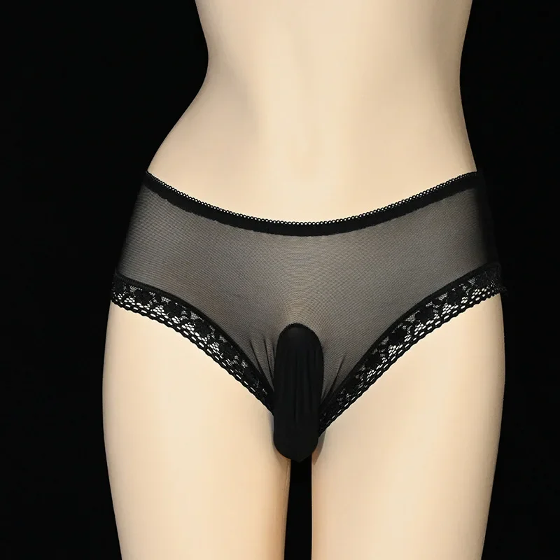 حجم كبير سيسي سراويل الرجال شبكة شفافة بالكامل ملخصات حريري السلس رصاصة فصل الملابس الداخلية الملابس الداخلية U محدب Underpant #5