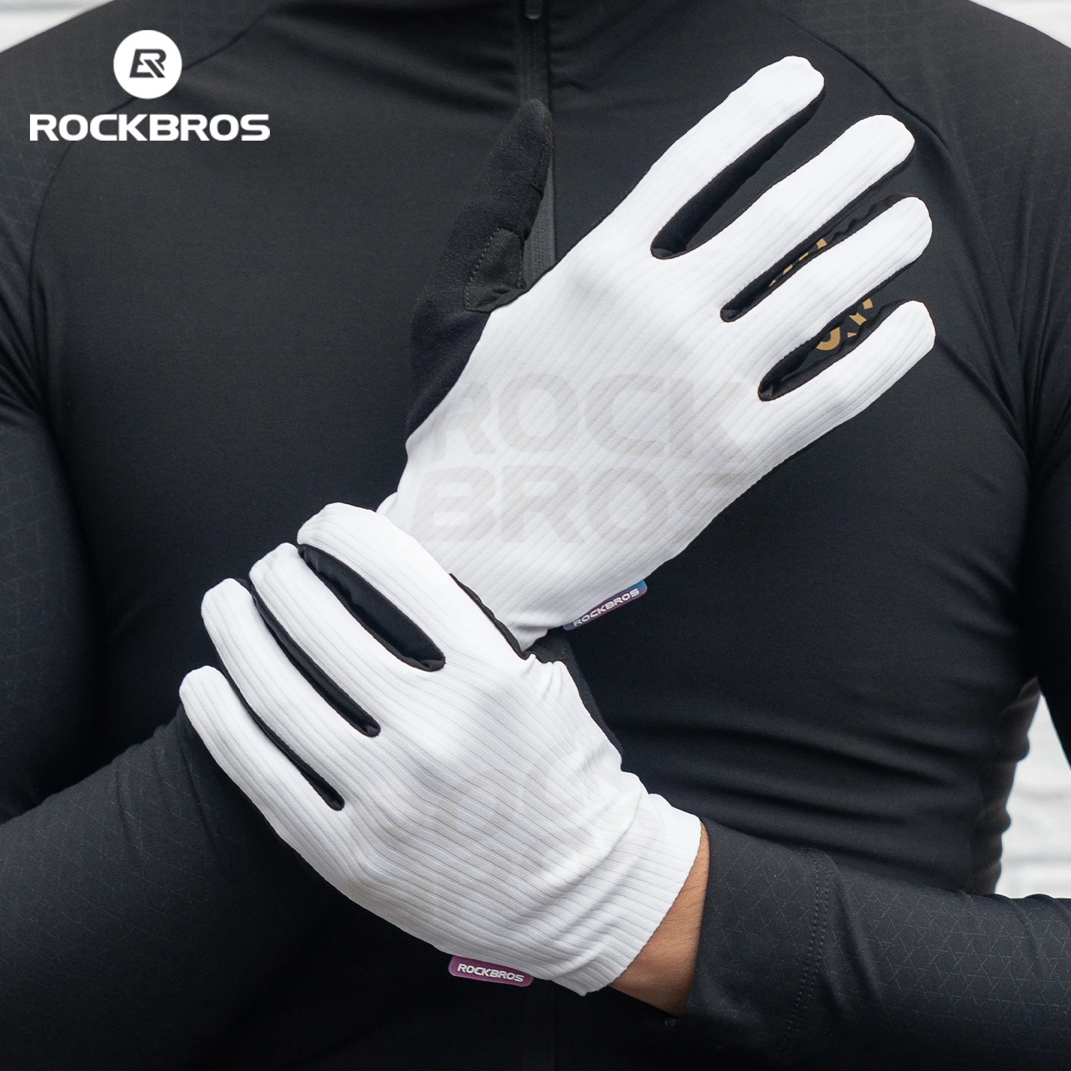 ROCKBROS Cycling Full Finger Gloves 3D Print Palm Pad SBR Shock Absorption Cushion Long Finger Gloves Non-slip Cycling Gloves