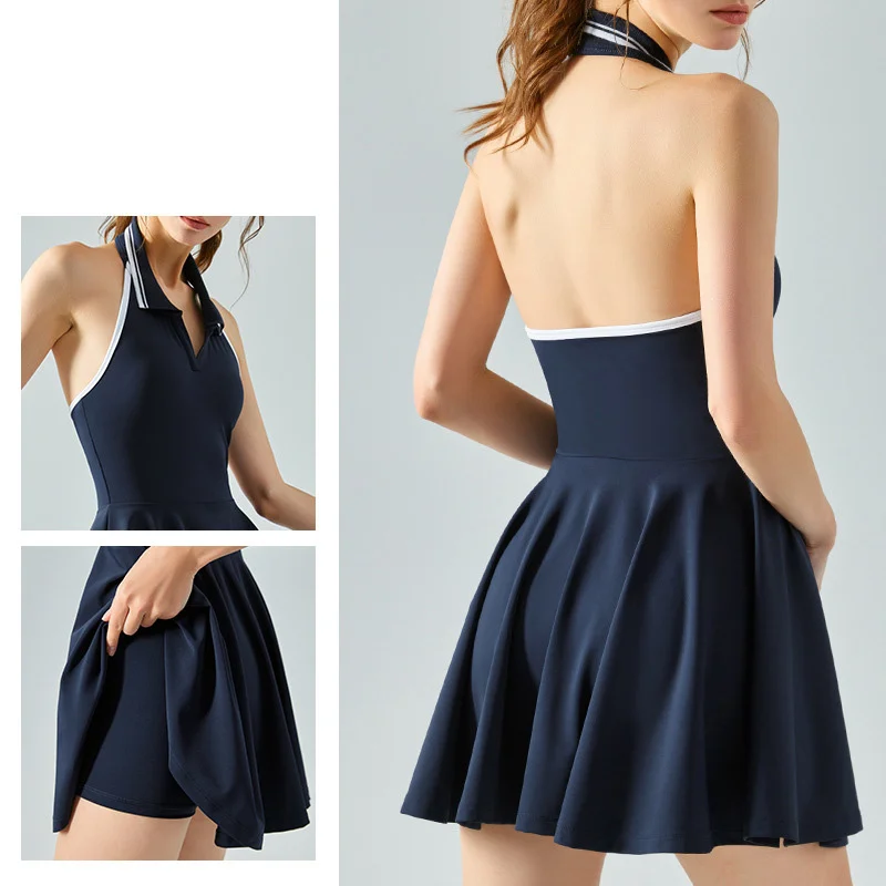 

Aiithuug with Build-in Bra Tennis Dress Backless Golf Dress Open Back Athletic Dress Women Summer Workout Dresses Halter Neck