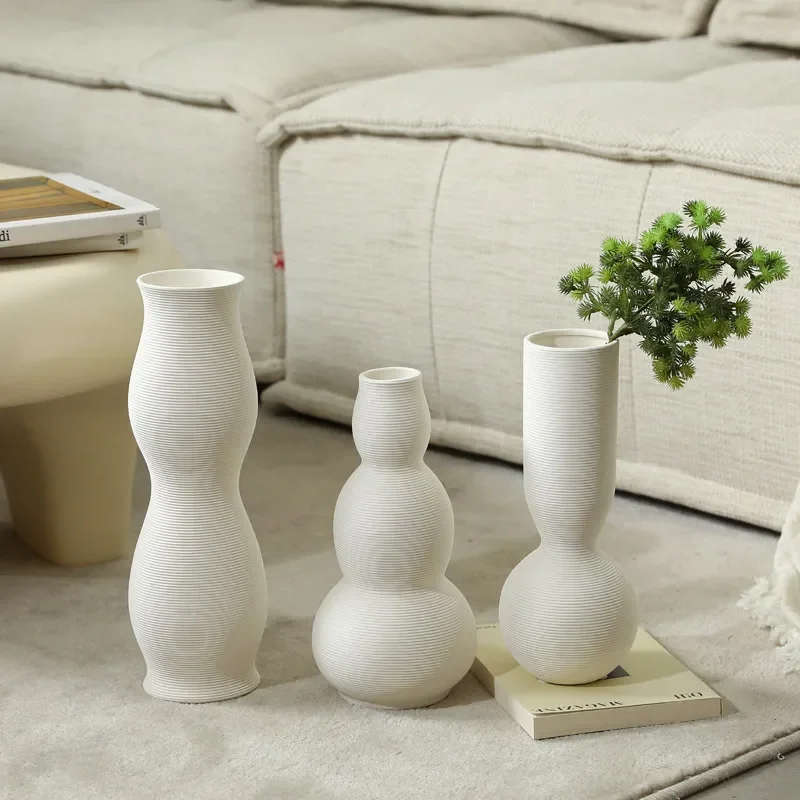 for Nordic Ins Style Plain Embryo Striped White Ceramic Vase Long Simple Home Living Room Flower Arrangement Art Ornament