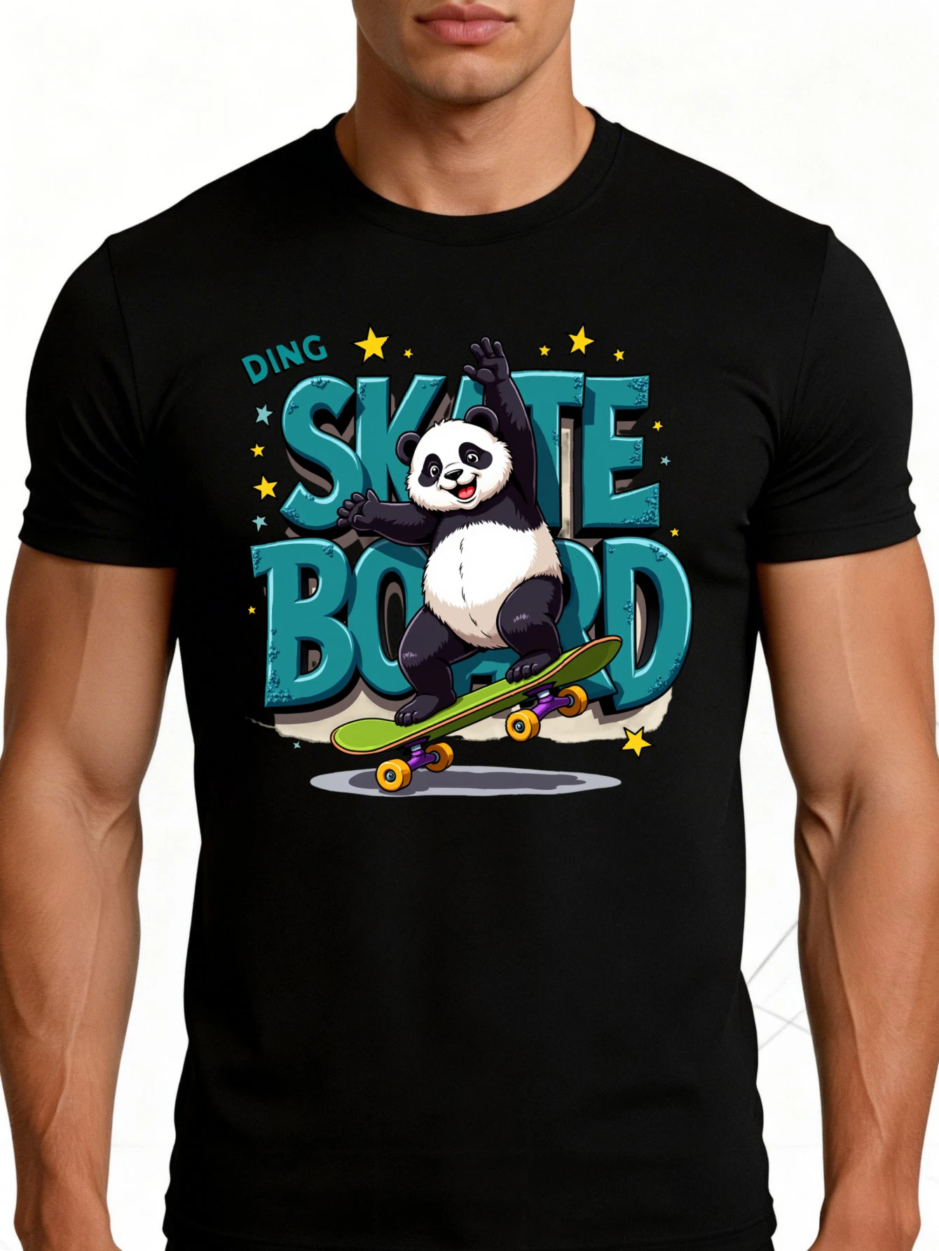 Men's Graphic T-Shirt - Breathable, Soft, Lightweight - Skateboarding Panda Star - Retro Fun Graphic Casual Short Sleeve Summer Top, Gift for Him