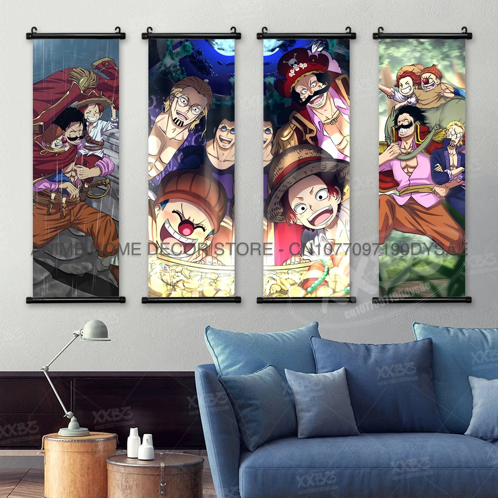 ONE PIECE Poster Anime Paintings Luffy Shanks Home Decoration Rayleigh Wall Art Roger Scrolls Picture Buggy Mural Nami Wallpaper