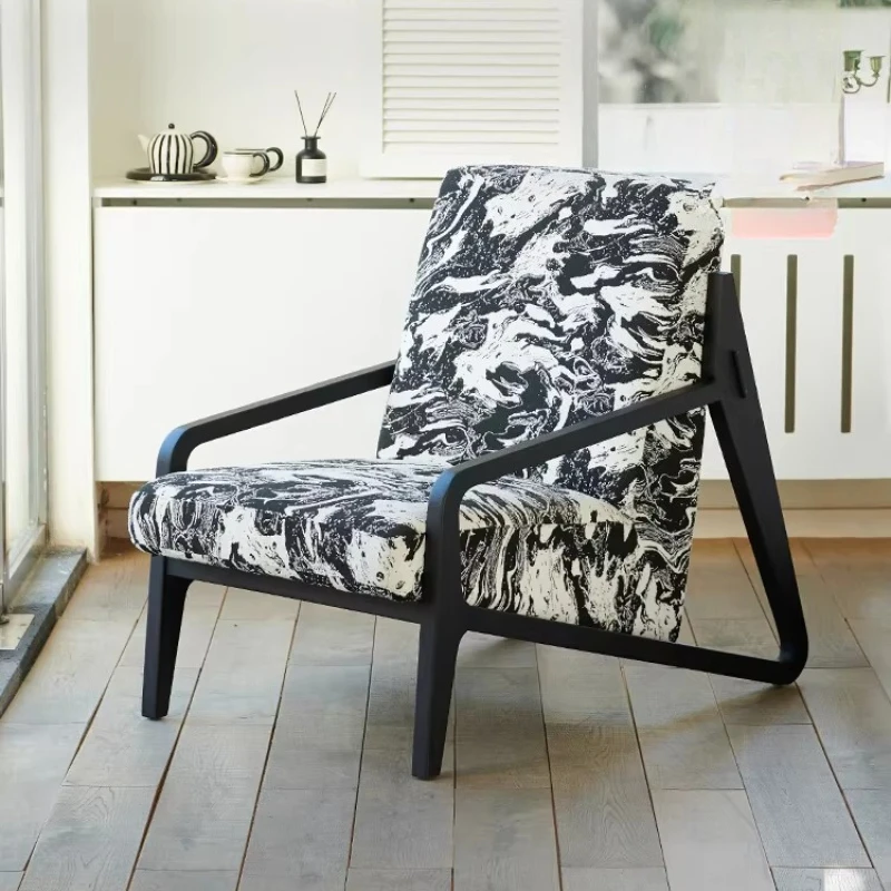 

Medieval minimalist jacquard veneer leisure chair Italian designer living room balcony ash wood single negotiation chair