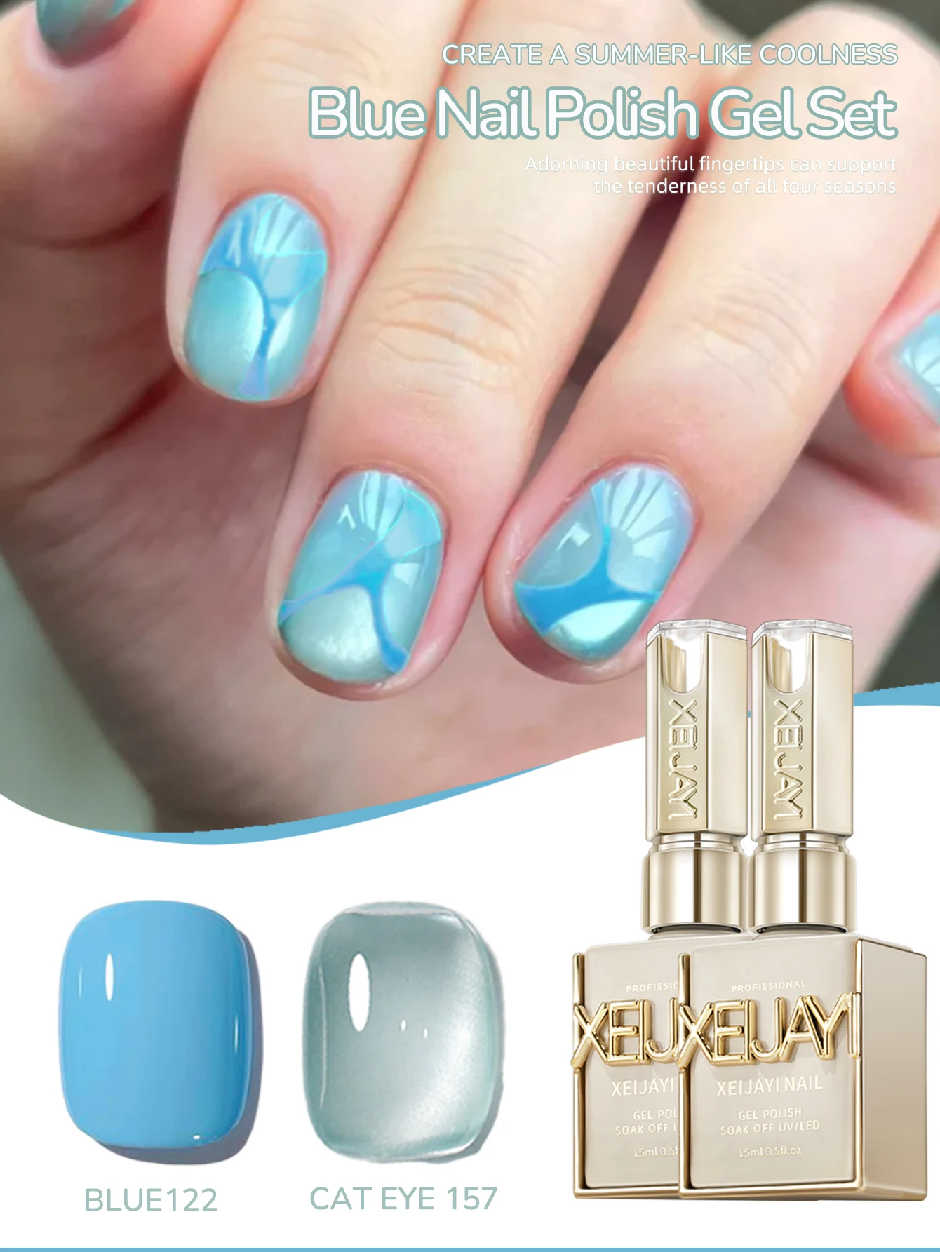 

2 шт., 15 мл, набор гель-лаков синего цвета, Soak Off Led/Uv, нейтральный гель-лак для дизайна ногтей, долговечный и быстросохнущий