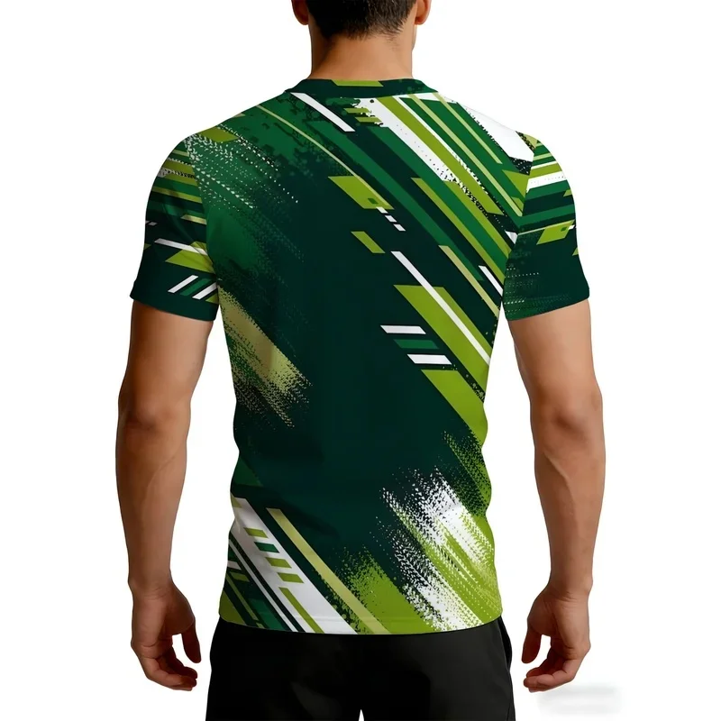 Compression Sports Tshirt Skin Fit Dark Lime Green Gradient Print Round Neck Sweat Absorbent for Weightlifting
