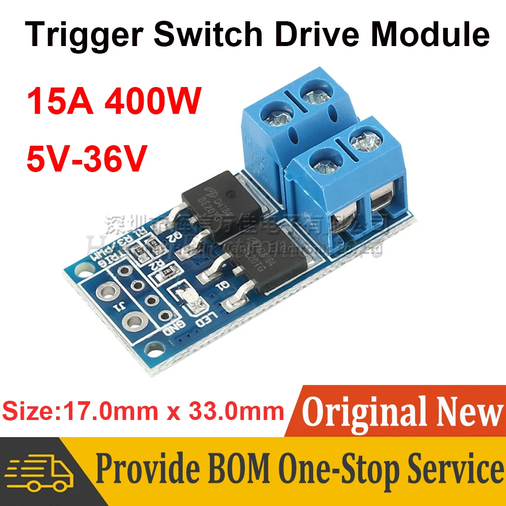 2Pcs 15A 400W MOS FET Trigger Switch Drive Module PWM Regulator Control Panel for arduino DC 5V 12V 36V