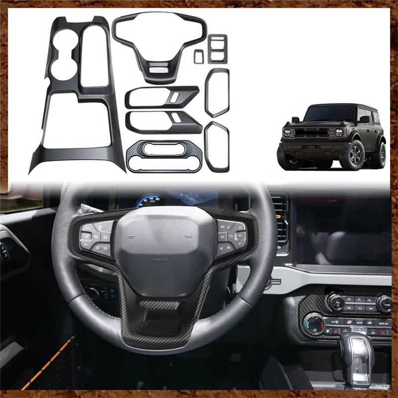 For 2021 2022 Interior Cover, Gear Shift Panel,Inner Door Handle Bowl,Steering Wheel Cover, ABS Carbon Fiber