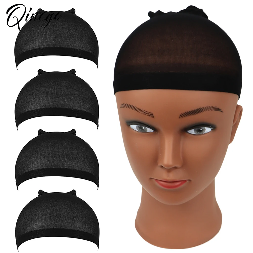 Bonnet de perruque de haute qualité, filet à cheveux noir, casquette de bas pour perruque Cosplay de noël, doublure élastique, maille pour la fabrication de perruques, 4 pièces