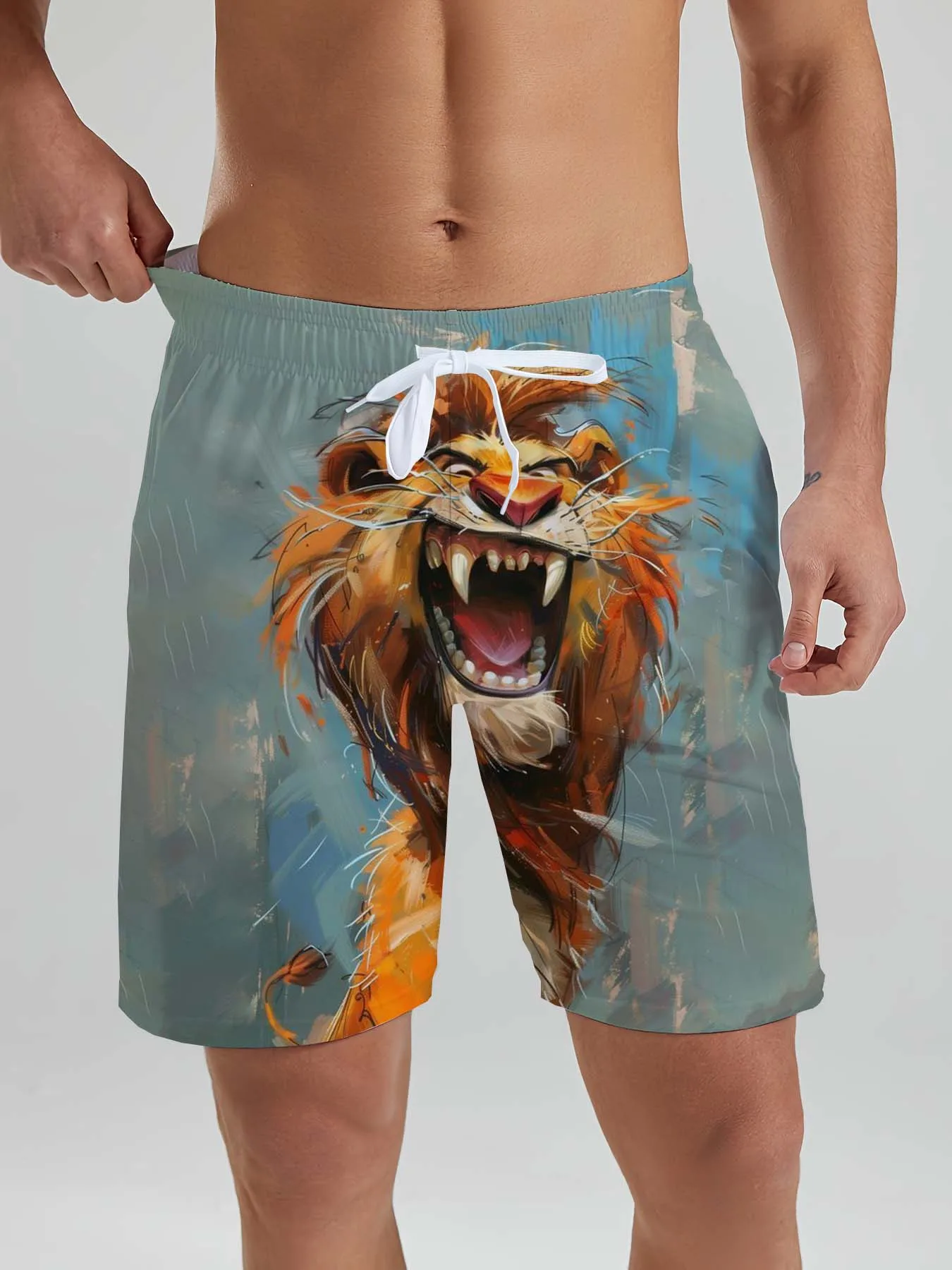 Hawaiian Funny Animal Ducks & Sheep Pattern Men's Beach Shorts 3D Printed Men's Shorts Summer Swin Trunks Vacation Men's Clothes