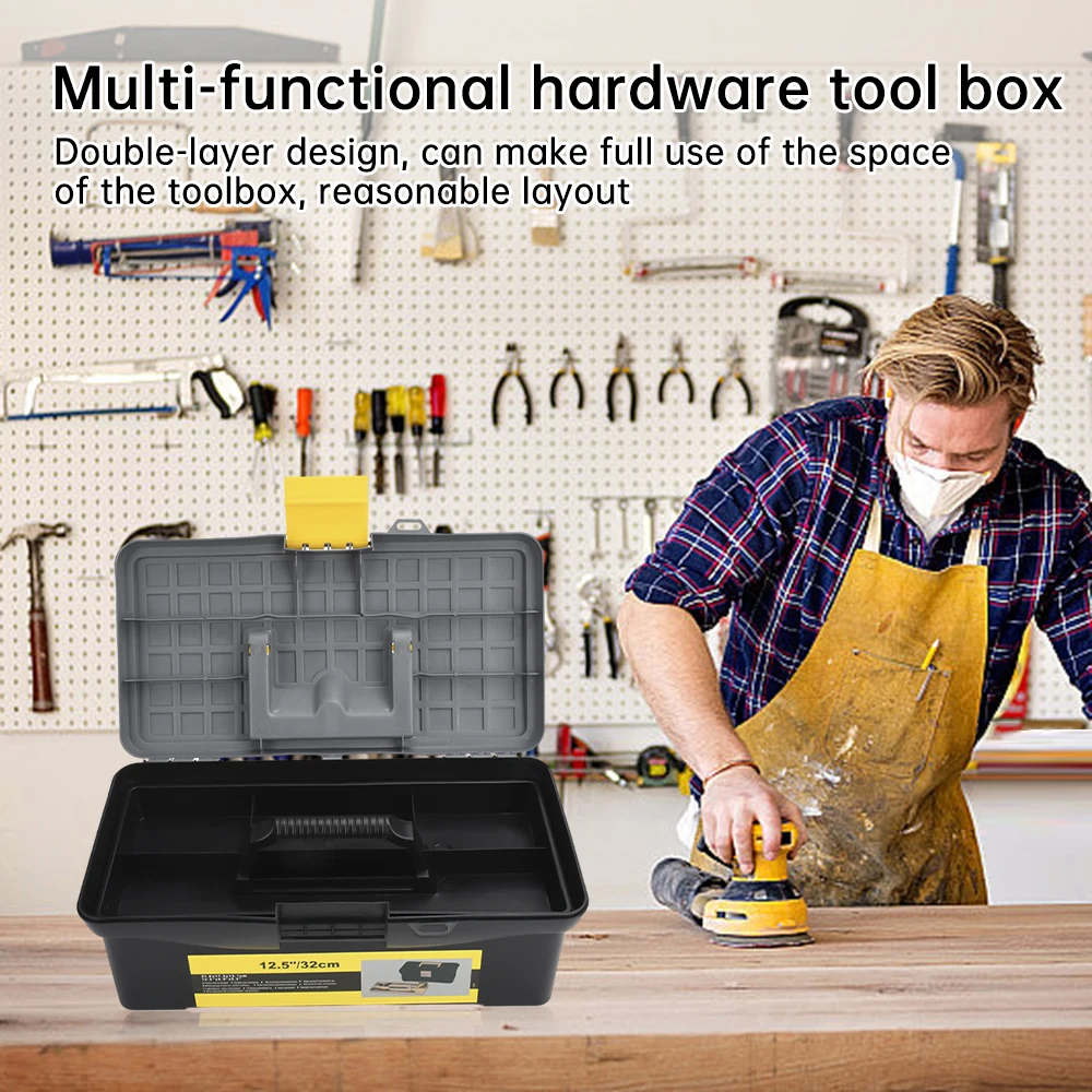 12.5โณ Thickened Multiple Specifications Toolbox Double Layer Large Capacity Tools Storage Box Portable Hardware Tool Organizer