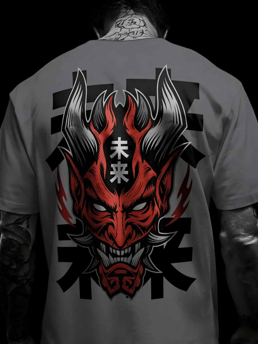 New men's summer ghost mask, futuristic letter print, comfortable and breathable round neck T-shirt outdoor street top