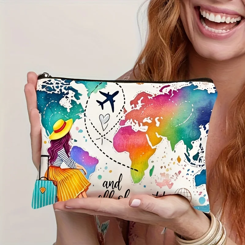 Color Airplane Durable and Fade-Resistant Zipper Closure Portable Makeup Bag Student Pencil Case Cosmetics Pouch, Zipper Bag