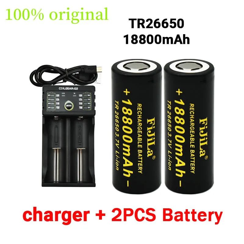 

2022 original new 26650 battery 18800mAh 3.7V 50A lithium ion rechargeable battery for 26650 LED flashlight + charger