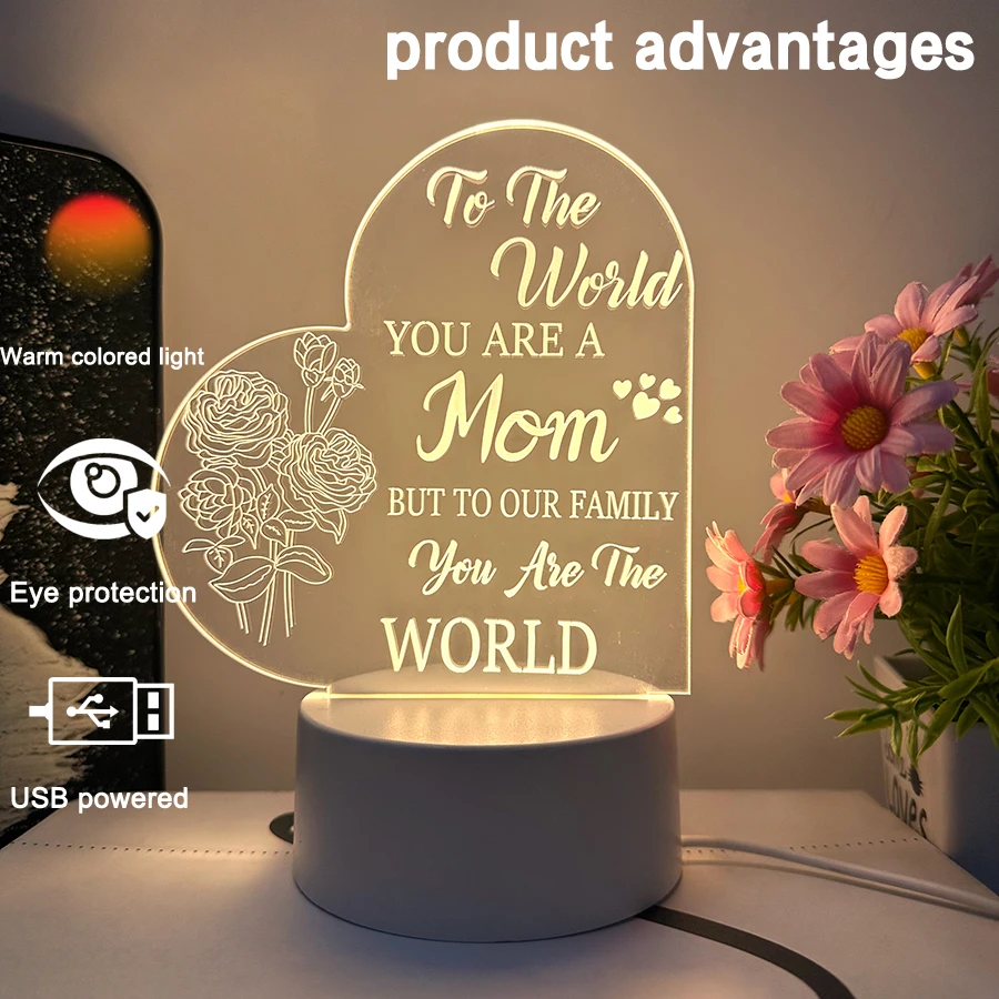 3D Mother English love night light, ห้องและห้องนั่งเล่นโคมไฟตกแต่ง, ของขวัญวันหยุด, ปรับสีได้