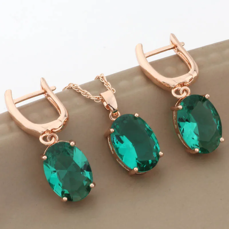 Luxury Oval Shape 585 Rose Gold Color Bridal Jewelry Sets Wedding Fashion Jewelry Set With Cubic Zirconia Gift Set