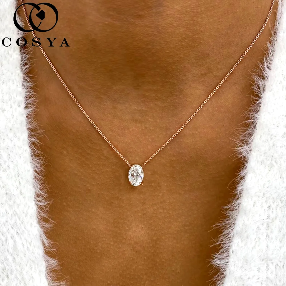 COSYA 1/2/3CT Oval Cut Moissanite Solitaire Necklace For Woman S925 Silver Plated 18K Gold Lab Diamond Chain Dainty Fine Jewelry
