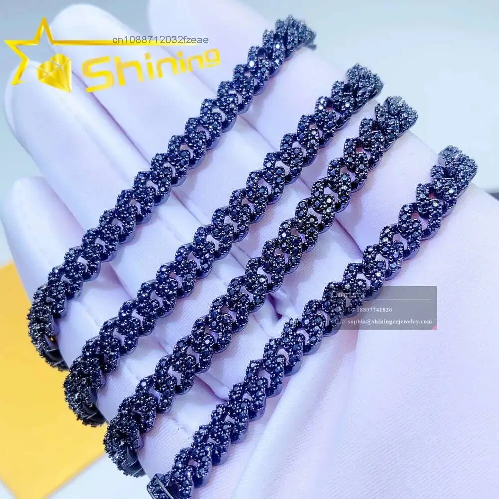 Luxury Cheap Price 925 Solid Silver 6mm 8mm Hip Hop Iced Out Vvs Black Color Diamond Moissanite Cuban Link Chain.