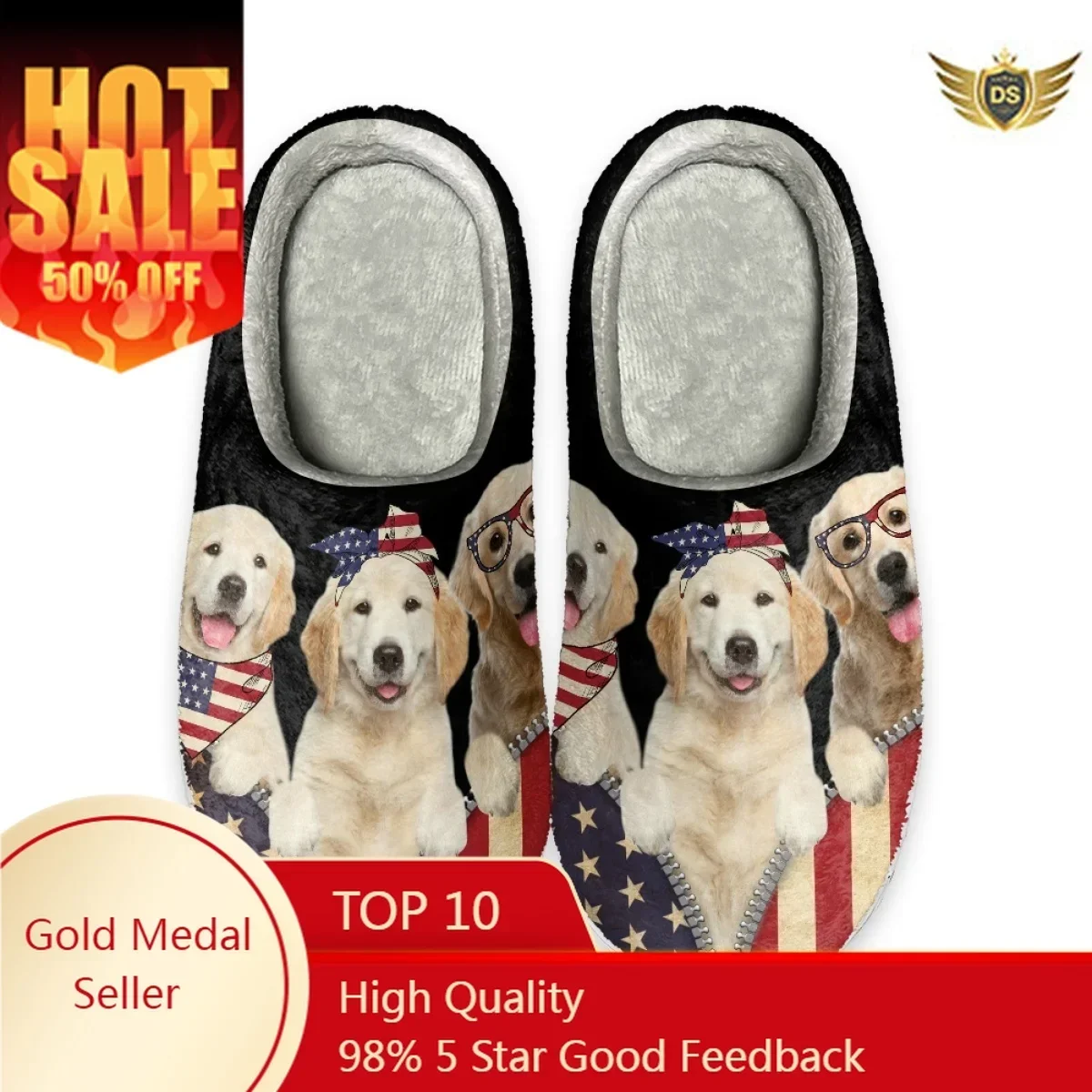 

Lovely Dog Design Women Indoor Cotton Slippers Winter Home Cozy Warm Slipper House Flat Shoes Slides for Bedroom Print On Demand