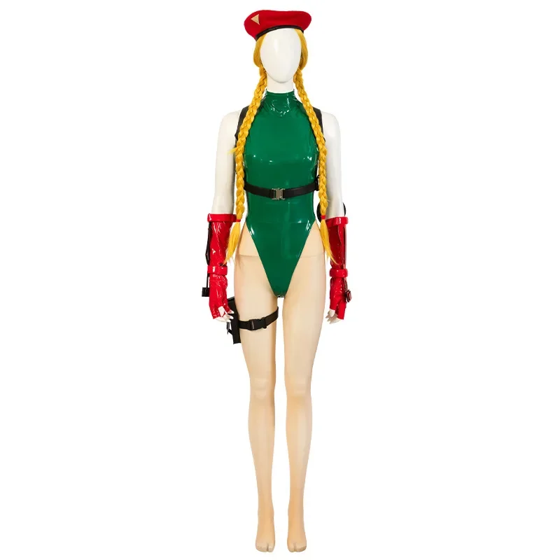 Fighting Game SF Cammy White Cosplay Leather Suit Bikini Bodysuit Glove Hat Strap Wig Stocking Halloween Costumes Women Jumpsuit