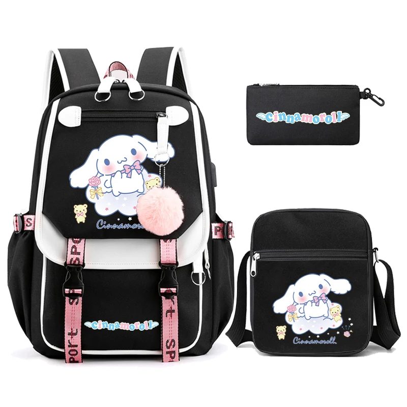 3Pcs/set Sanrio Cinnamoroll Backpack Canvas Backpack Mochila for Men Women Travel Bag Student Girl Boy Back To School Schoobag