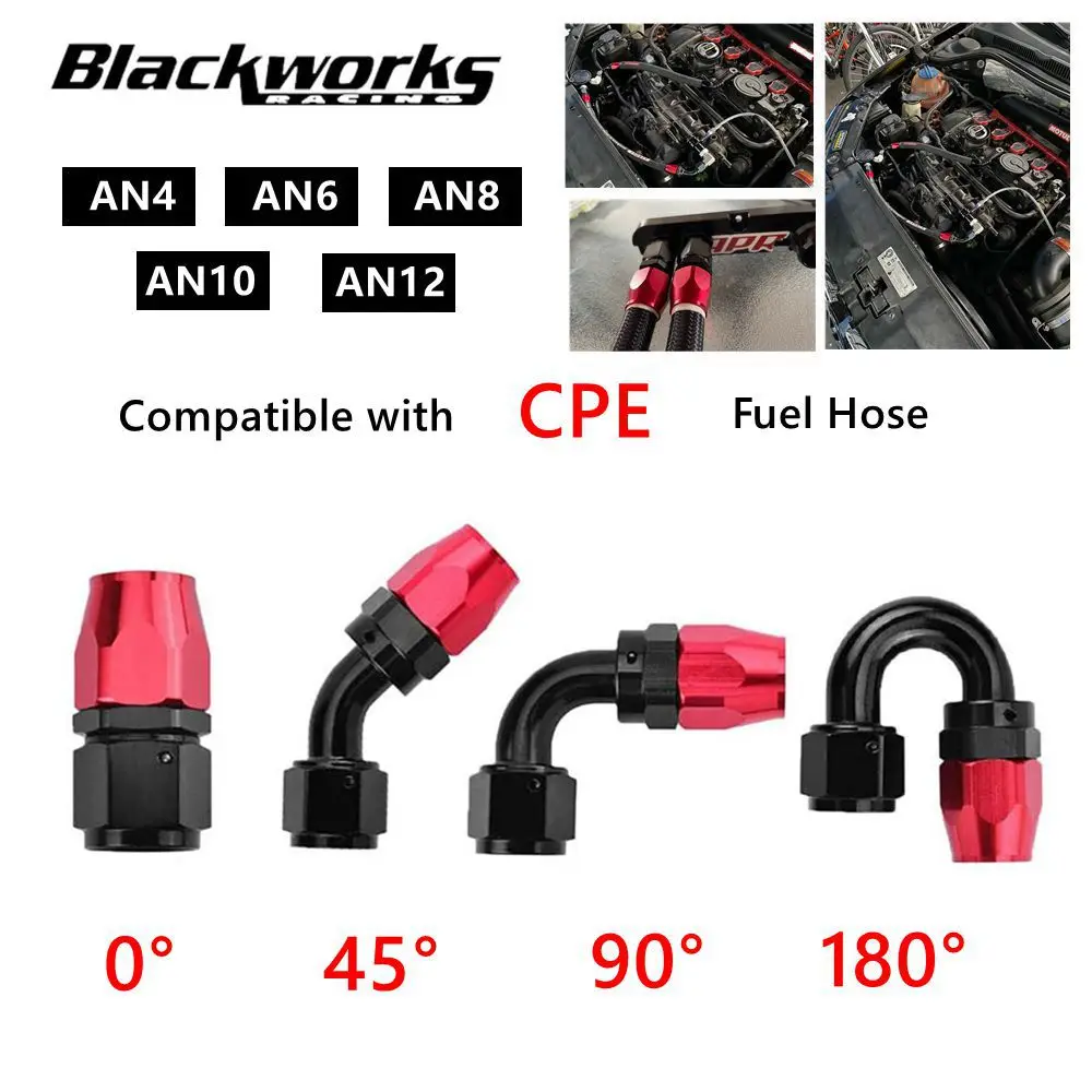 Universal AN4/AN6/AN8/AN10/AN12 Straight 45 90 180 Degree Oil Fuel Swivel Hose End Fitting Oil Hose End Adaptor Kit Black Red