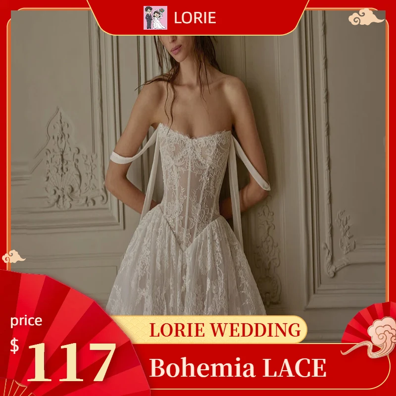 

LORIE Свадебные платья в богемном стиле, кружевное платье с v-образным вырезом и 3D цветочной аппликацией, кружевные свадебные платья трапециевидной формы, пляжное свадебное платье в стиле бохо по индивидуальному заказу