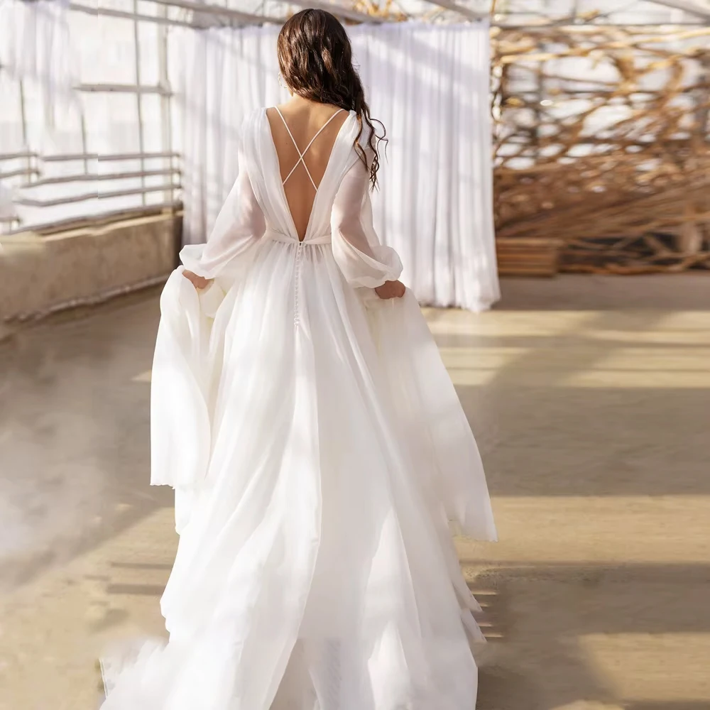 Charming Ivory Wedding Dresses for Ladies Elegant Chiffon Bridal Gowns Exquisite Full Sleeve Vestidos De Novia New 2026