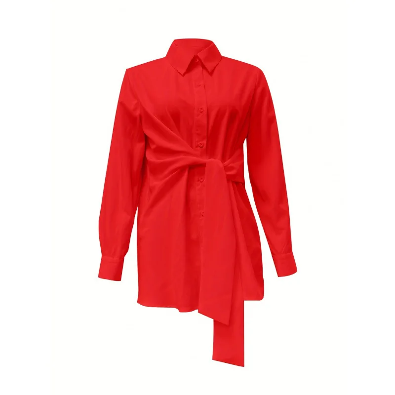 

Loose Women's Tiefront Shirt Comfortable Banded Waist Design Spring Fashion Ladies' Top Other Material Composition T-Shirt