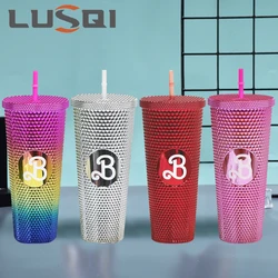 LUSQI 710ML Water Bottle Creative Durian Pattern Reusable Premium Plating Large Capacity Plastic Travel Cup With 1 Straw