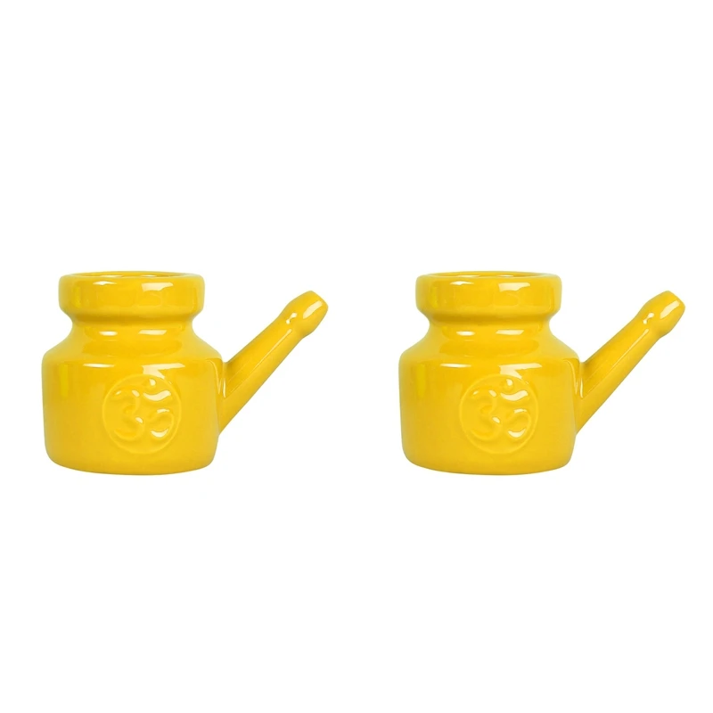 

2X 350Ml Ceramic Neti Pot Nose Cleaning Pot Durable Leakproof Spout Pot For Nasal Rinsing Nose Washing Men Women,Yellow