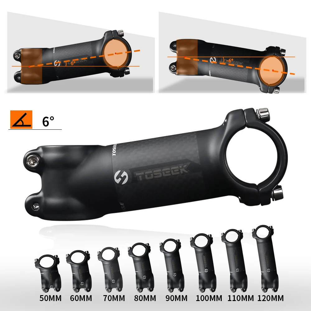 TOSEEK Bicycle Handlebar Stem 28.6-31.8mm Aluminum + Carbon Stem 6/17Degree Mtb Handlebar Stem MTB Stem Spare Parts For Bicycle