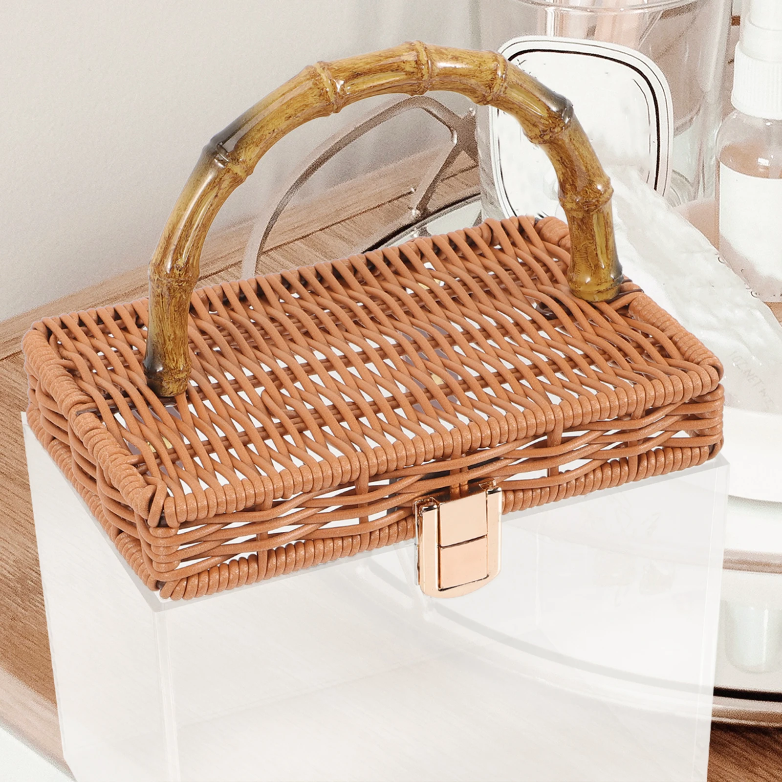 

Storage Box Bamboo Makeup Organizer Large Capacity Skin Care Holder Desktop Gadget Case Acrylic Material Travel