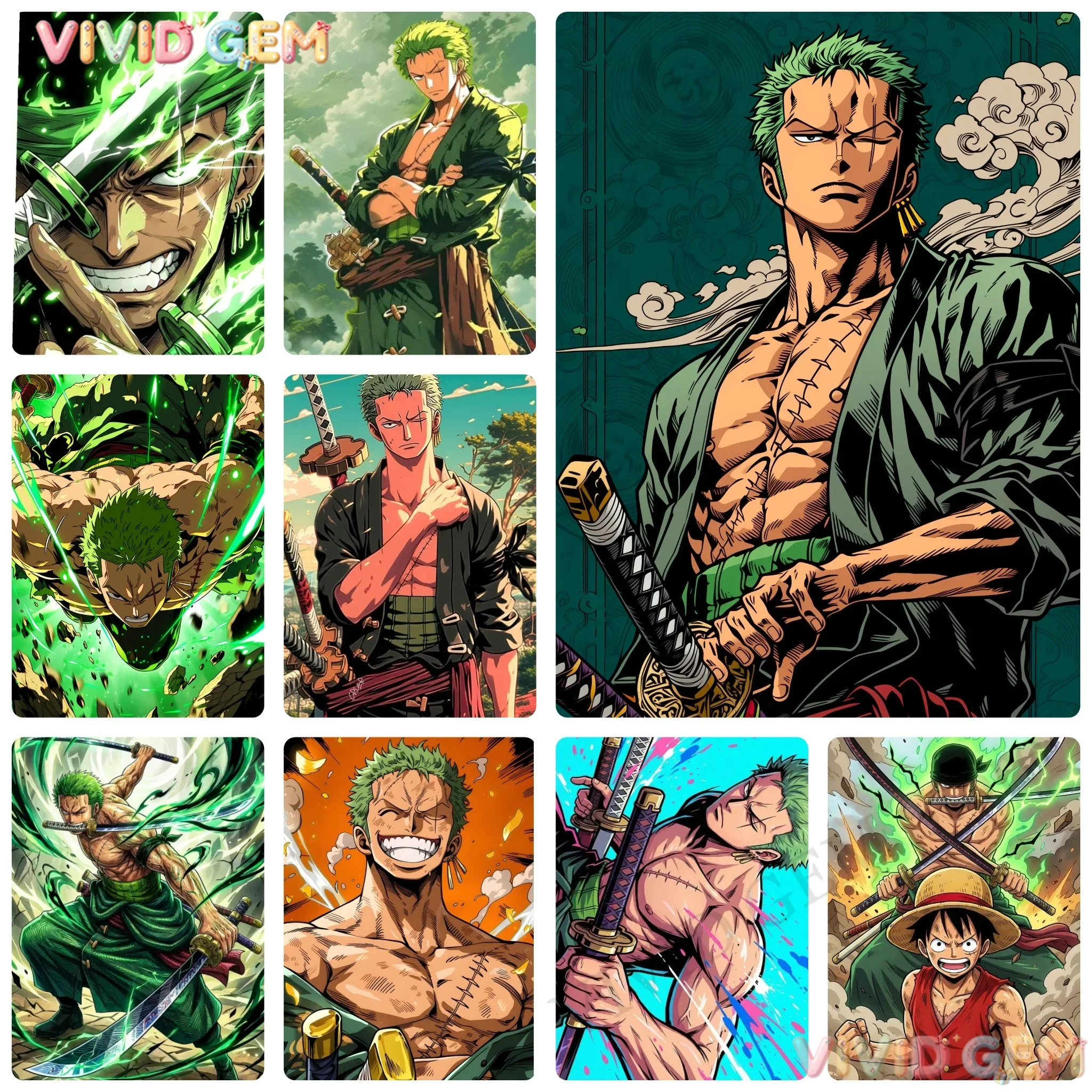 DIY One Piece Roronoa Zoro Diamond Painting, Dynamic Swordsman Anime Art With Green Blade Effects for Living Room Decor & Gift