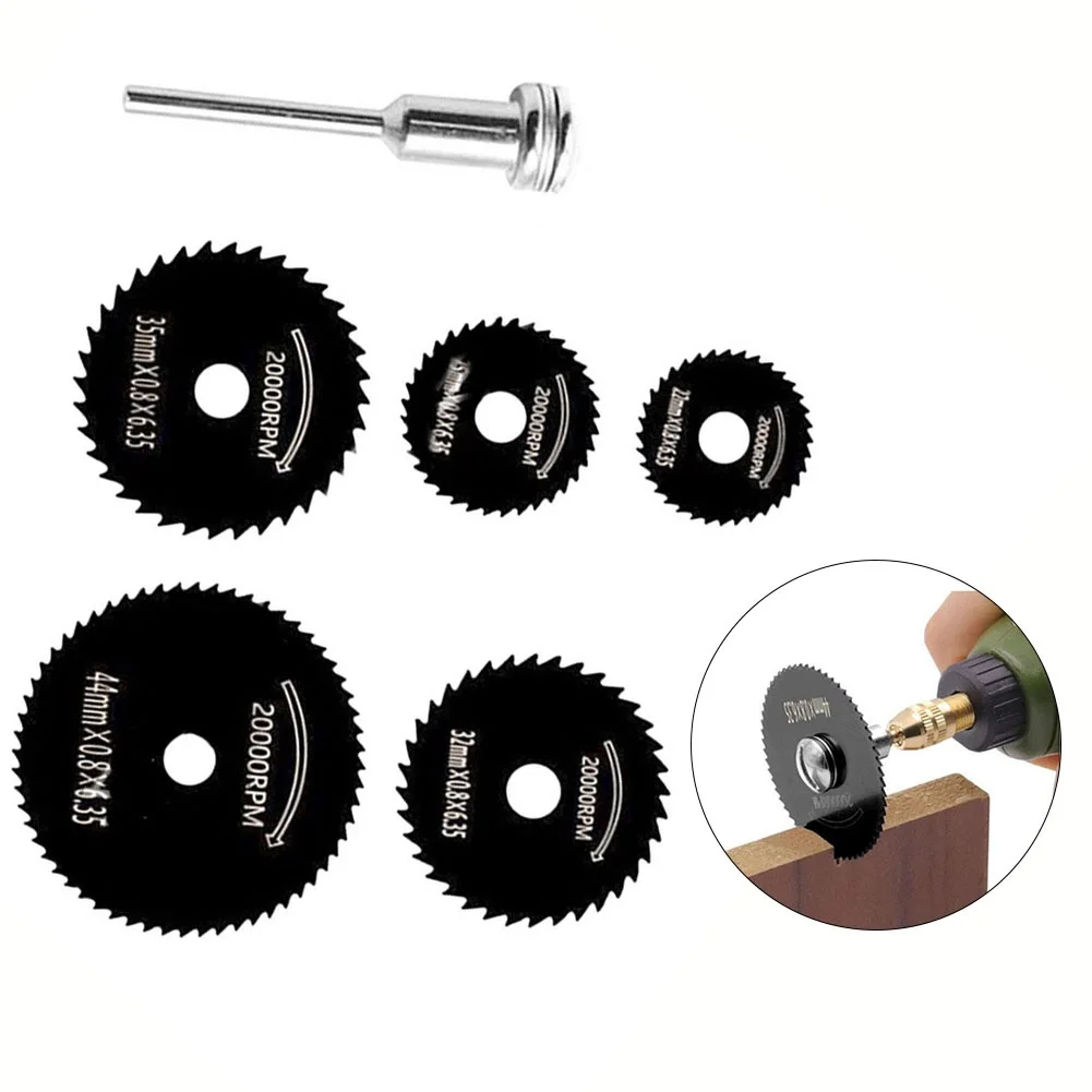 Disco de corte de 6 piezas, hoja de sierra Circular HSS de 22-44mm, 3,2mm, Mandril para latón, madera, plástico, herramienta rotativa de corte, accesorios para amoladora