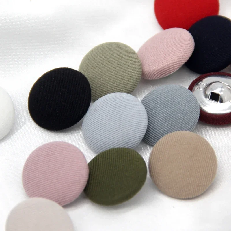 10pcs Colorful Cloth Covered Metal Shank Sewing Buttons For Clothes Kids Coat Cardigan Round Large Fabric Button DIY Decorations