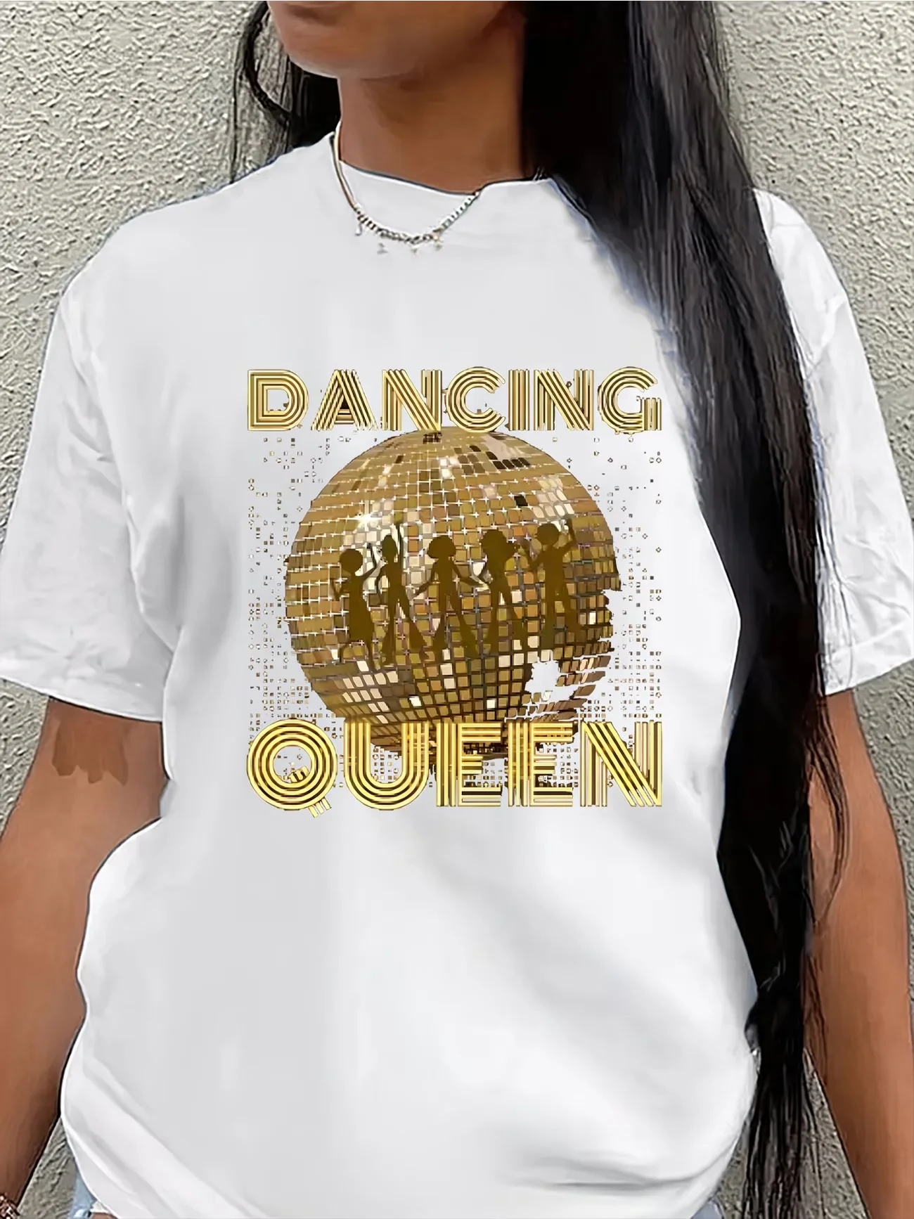 Retro Dancing Queen Disco Ball Print T-Shirt Women Y2K Style Short Sleeve O-Neck Loose Tops Summer Casual Streetwear Tee Shirt