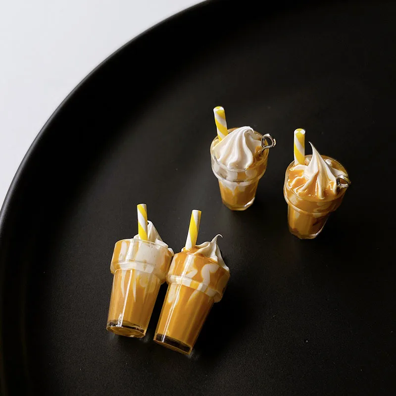 10PCS Simulated pearl milk tea cup keychain pendant, ice cream cup creative pendant, DIY resin accessories view 6