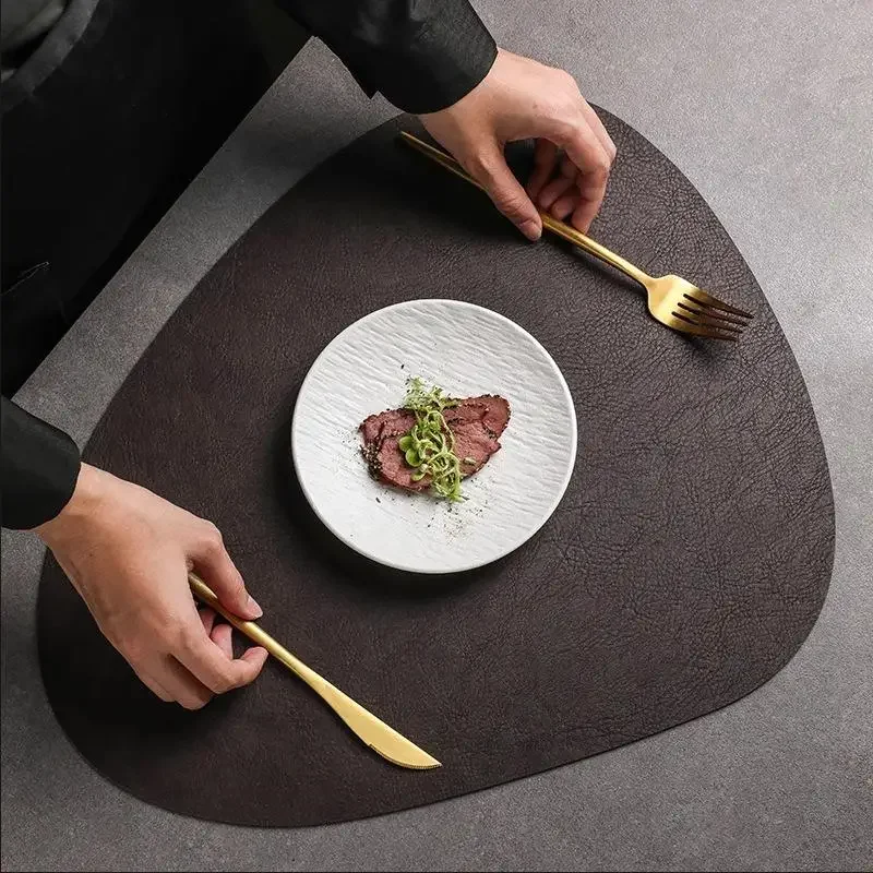 PVC Leather Heat Resistant Placemat Cowhide Texture Water Drop Design Double Sided Non Slip Table Pad for Household Use
