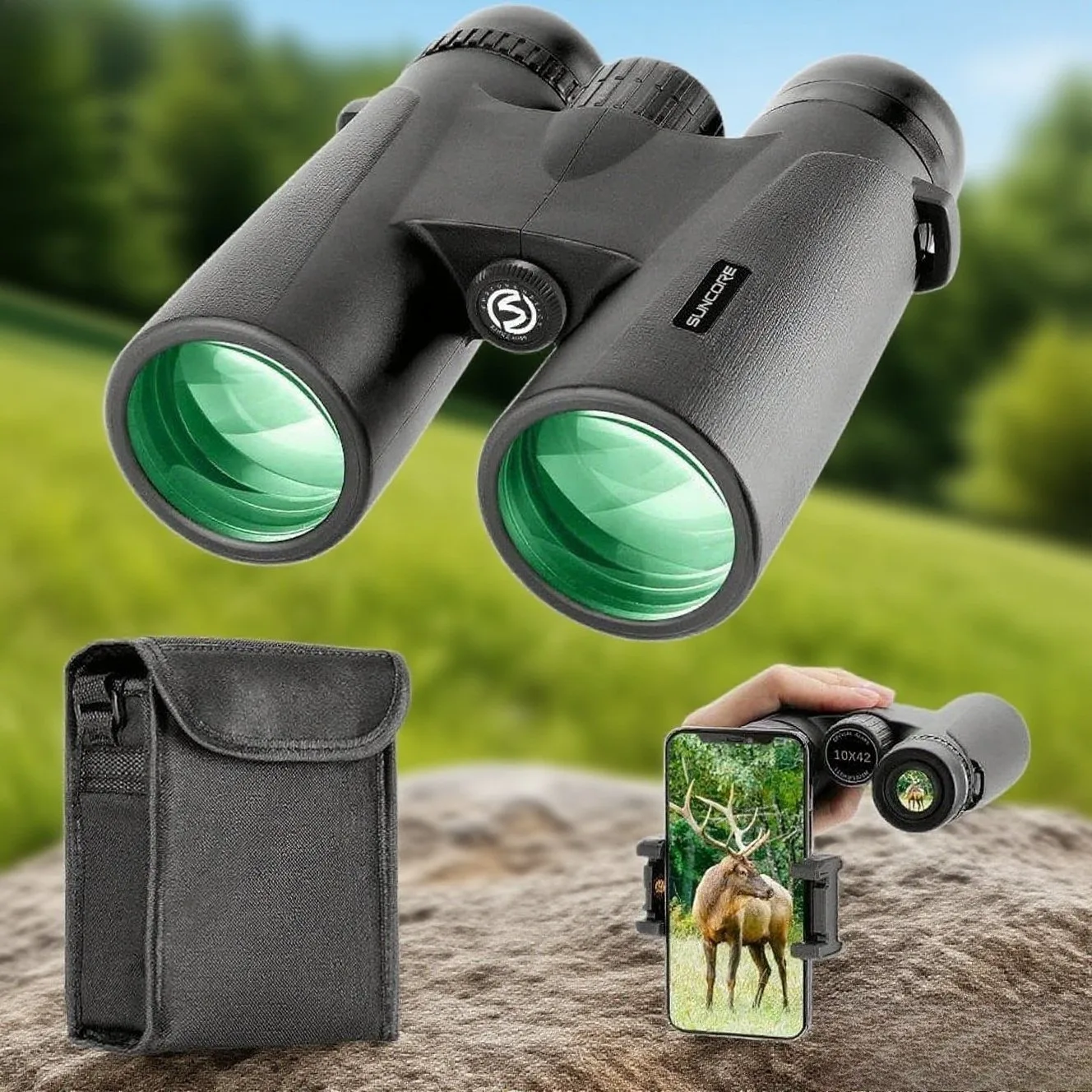 

Компактный бинокль SUNCORE 10x42 Pro: большой окуляр для расширения зрения и ближнего освещения. | Lightning Focus для охоты и действий