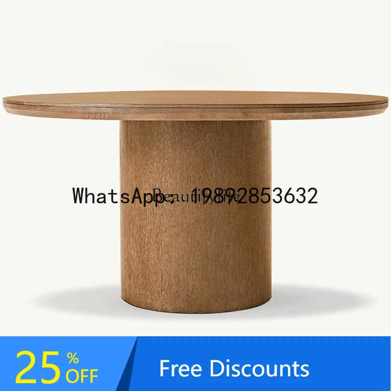 

HH American country walnut color living room round solid wood household small apartment villa dining table
