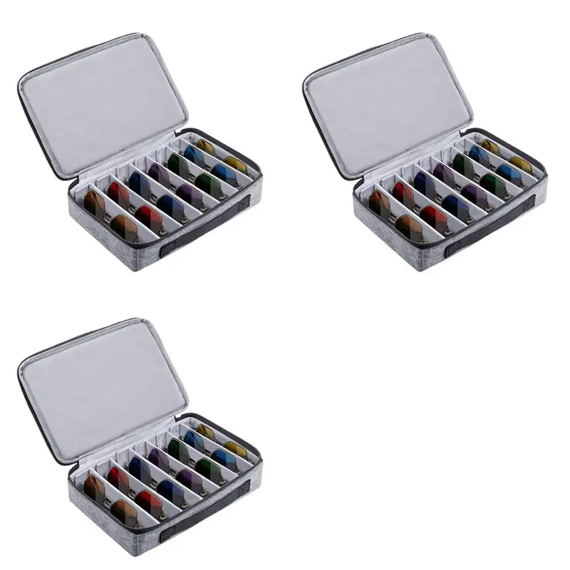 

【ПРИСТ-ПРОП!】3X дорожный футляр-органайзер для солнцезащитных очков, регулируемый слот для нескольких пар, портативный ящик для хранения очков для мужчин Wo