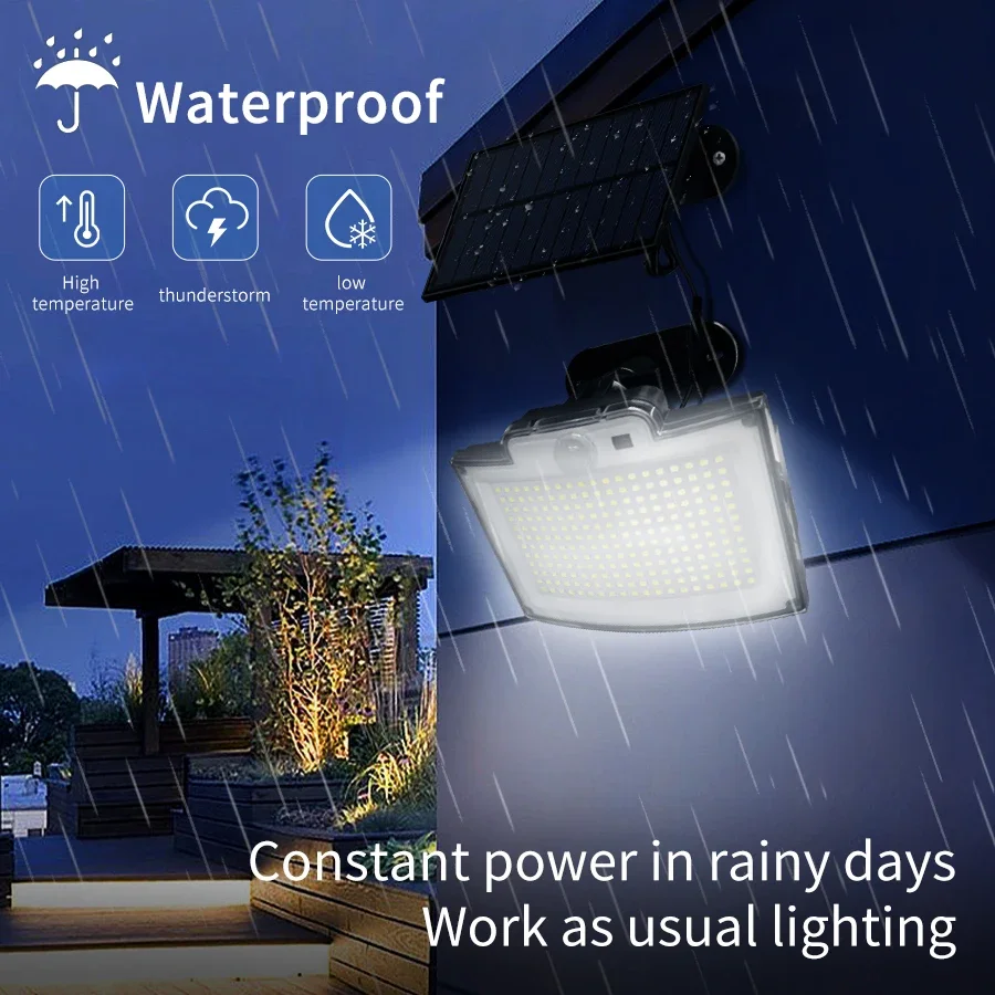 228LEDs Outdoor Solar Lights LED Spotlight Sunlight Powered Wall Lamp Motion Sensor Remote Control Garden Yard Street Lighting